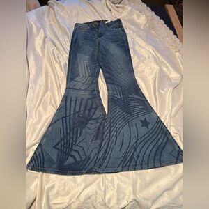 Wrangler Star Patterned Flare Jeans - Dark Blue